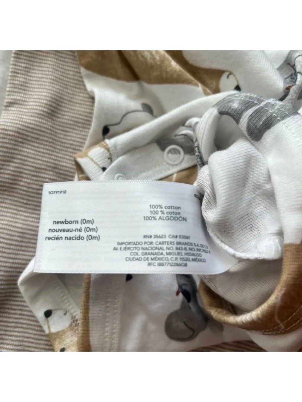 Carter's Child of Mine Bodysuits Newborn Tan Bears Stripes 100% Cotton